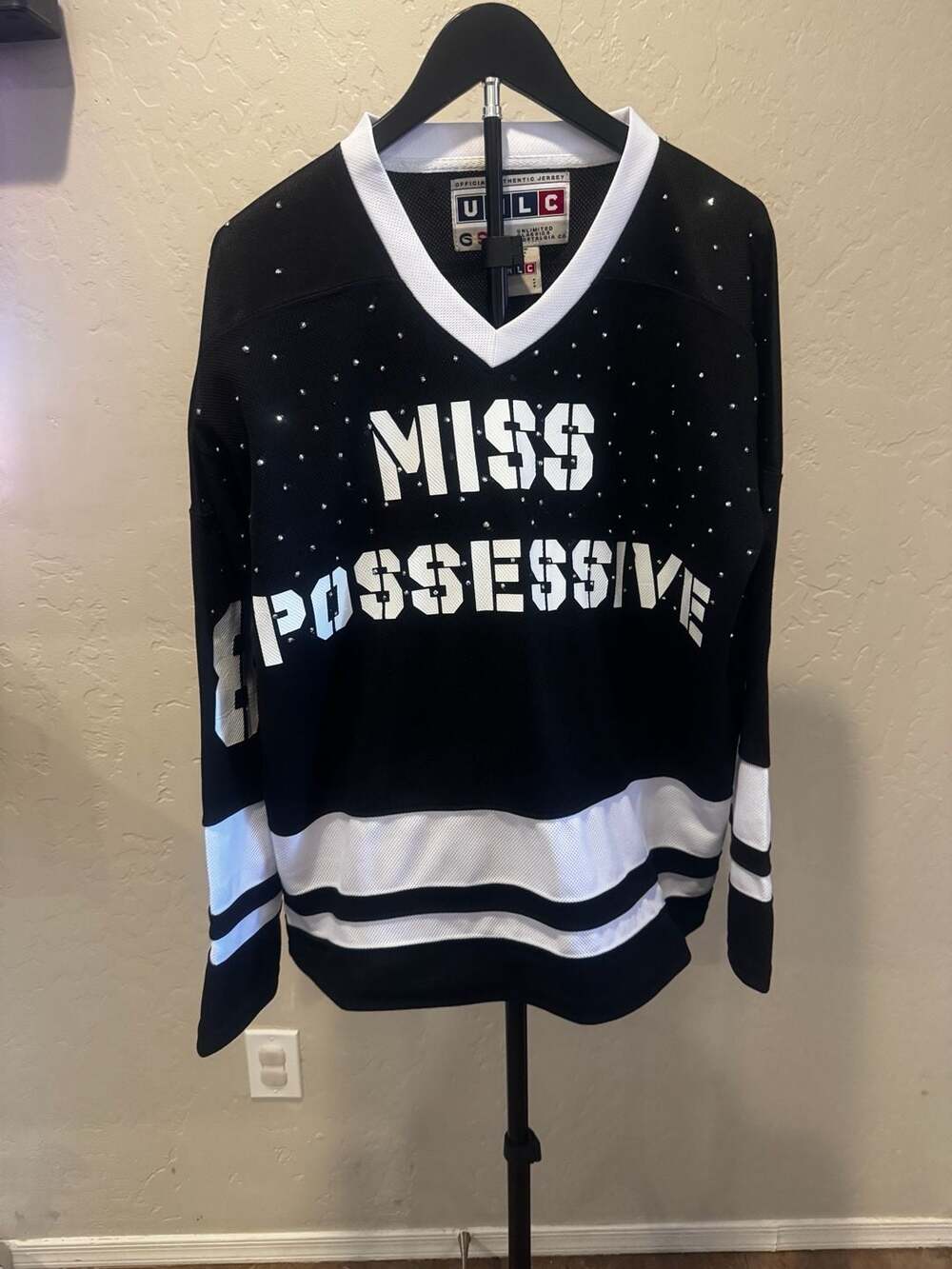 UNLC Miss Possessive McRae 83 Hockey Jersey Oversized Size S Black Rhinestones